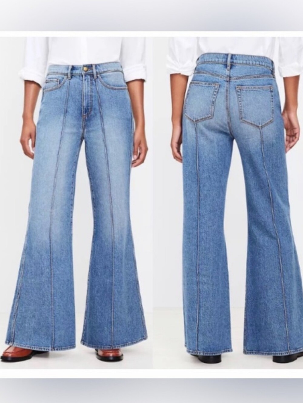Loft The Super Flare High Rise Curvy Light Wash Pintuck Seam Bell Bottom Jean